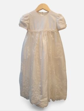 24hr Sale - Cassiani Ivory Dupinoi Silk Embroidered Baby Christening Gown